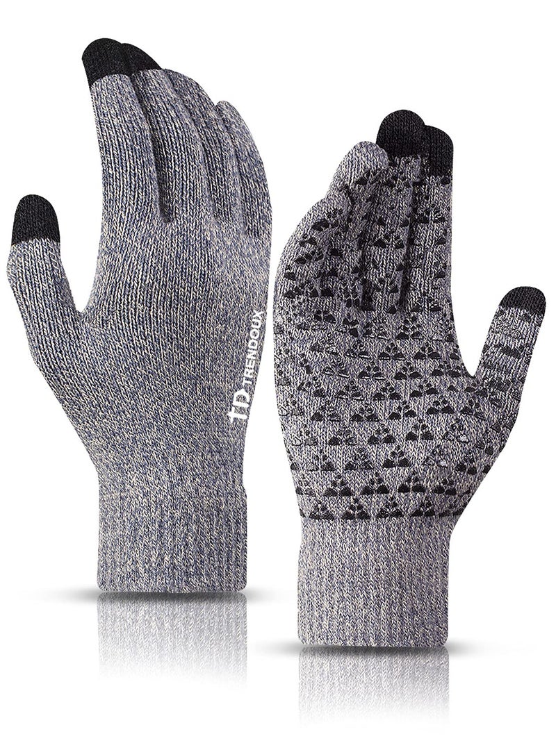 TRENDOUX Gloves Women, Winter Warm Touchscreen Gloves for Men, Knit Texting Driving Glove Unisex - Anti-Slip Silicone Gel - Soft Liners - Elastic Cuff - Thermal Cold Weather Glove - Light Gray - XL - Image 1
